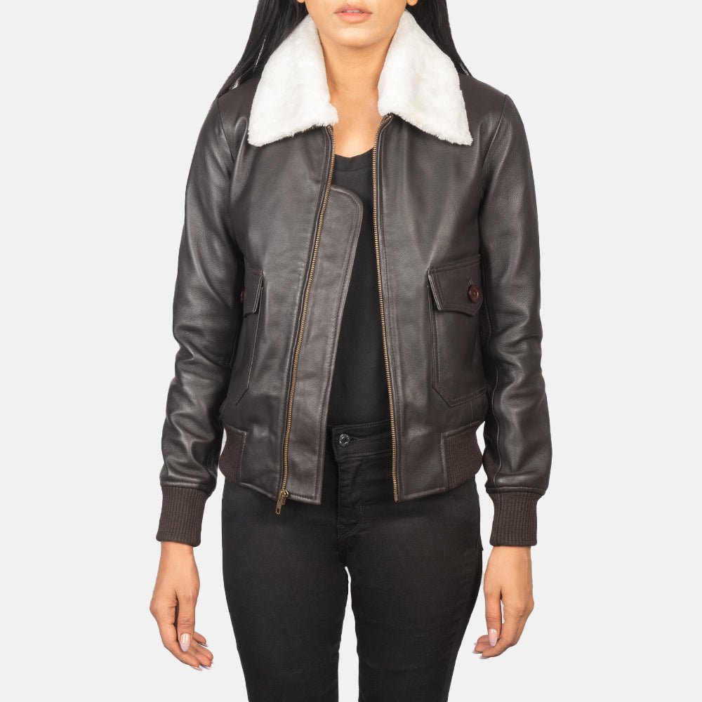 Women_s_Stella_G-1_Brown_Leather_Bomber_Jacket_Open_Front_64d997e1-06c2-48c9-9868-959e17d6570c_2048x.jpg Stella G-1 Brown Leather Bomber Jacket - Image 1