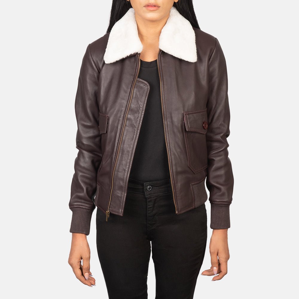 Women_s_Stella_G-1_Maroon_Leather_Bomber_Jacket-2_14e1bd12-fd14-4361-acad-e26807cee526_1024x1024.jpg Stella G-1 Maroon Leather Bomber Jacket - Image 1