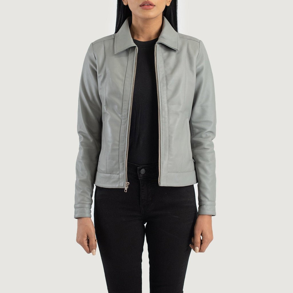 Vixen Grey Classic Collar Leather Jacket - Image 1