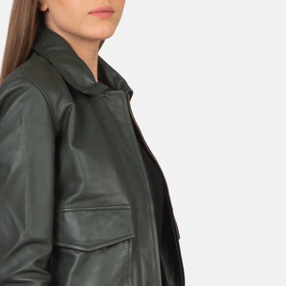Westa A-2 Green Leather Bomber Jacket - Image 6