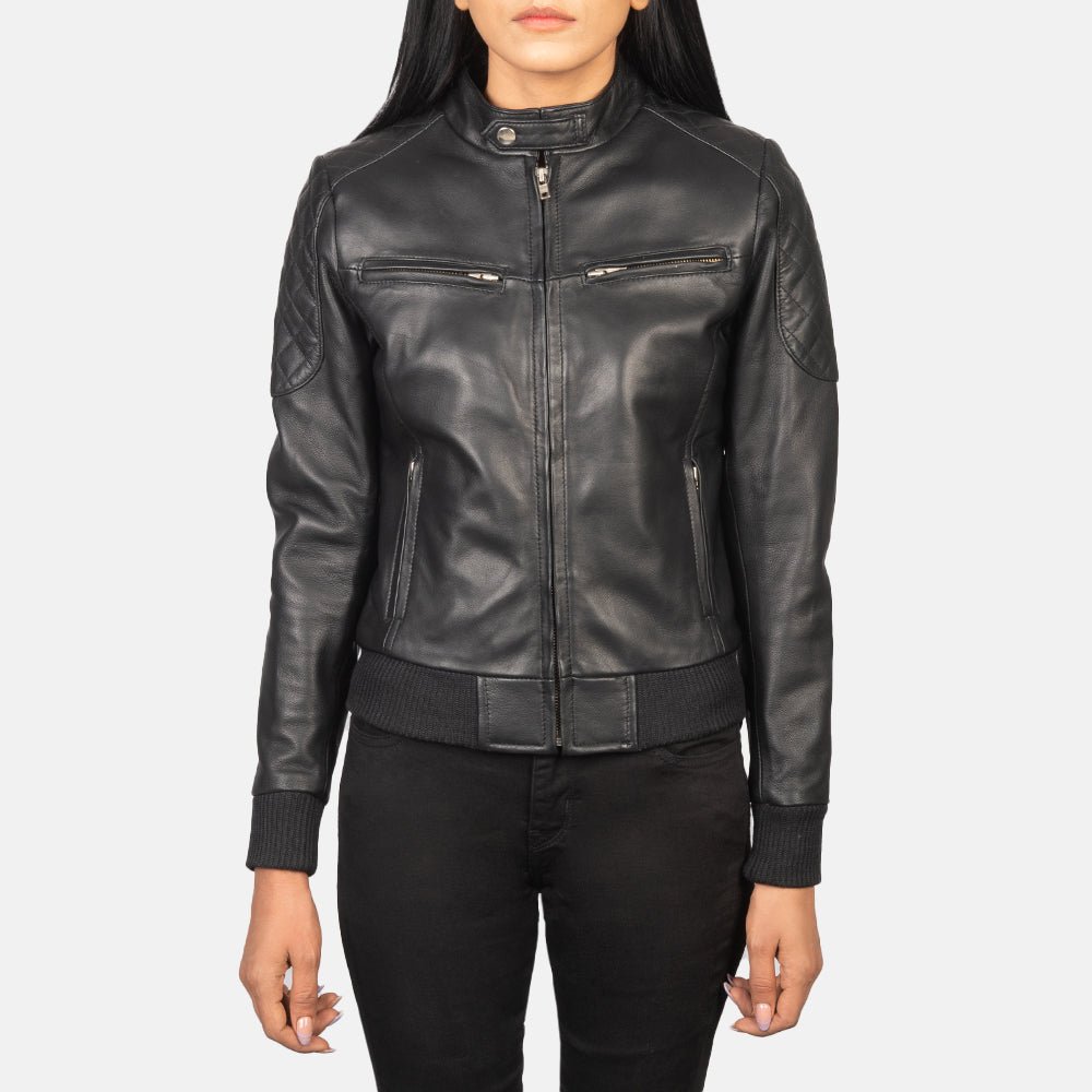 Zenna Black Leather Bomber Jacket - Image 4