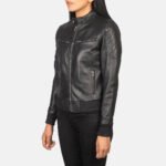 Zenna Black Leather Bomber Jacket - Image 2