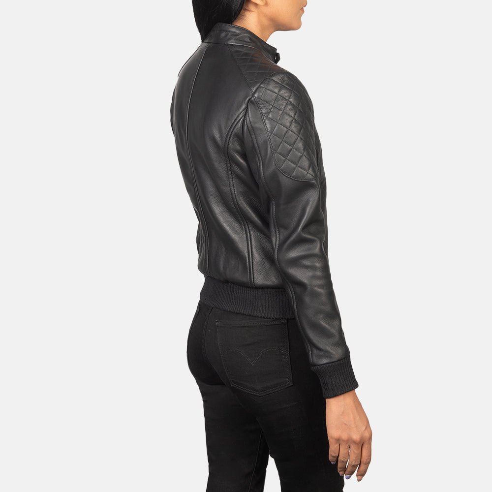 Zenna Black Leather Bomber Jacket - Image 5