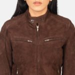 Zenna Mocha Suede Bomber Jacket - Image 6