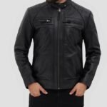 Cafe Racer Men’s Quilted Black Leather Jacket - Image 3