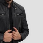 Cafe Racer Men’s Quilted Black Leather Jacket - Image 4